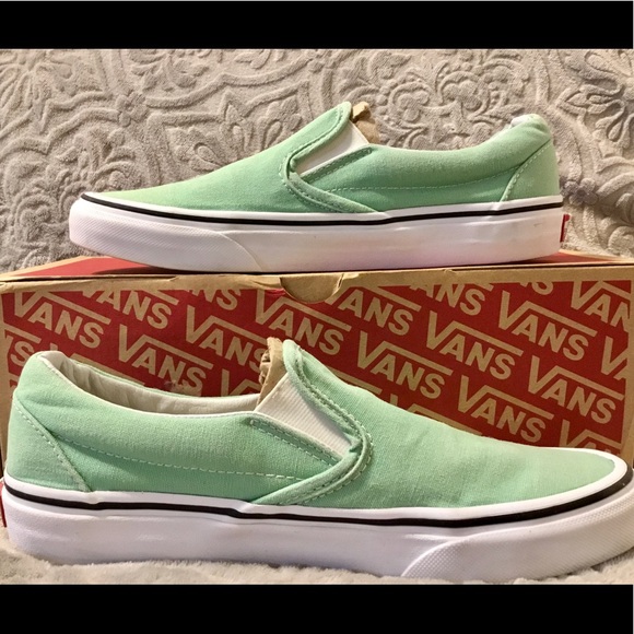 mint green slip on vans